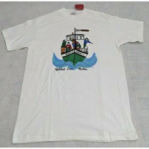 Halibut Cove Alaska T-Shirt Danny J Large Short Sleeve New Hand Painted Crewneck